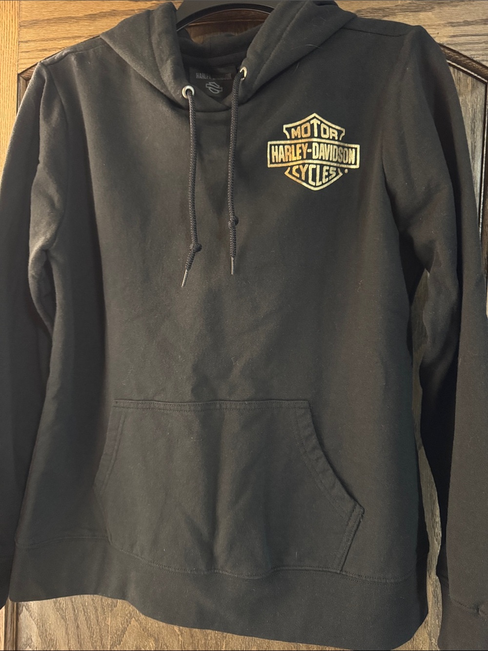 Harley-Davidson Black Zip-Up Hoodie with Gold Shield Emblem